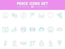 Turquoise And Pink Peace 21 Line Art Icon Set. vector