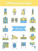 Blue And Yellow Set Of Office Flat Icon Or Symbol. vector