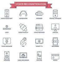 Set of Voice Recognition Icon in Blue Line Art. vector