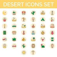 Desert Colorful Icon set in Flat style. vector