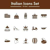 Brown And White Color Set of Italian Icon In Flat Design. vector