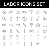 Black Thin Line Labor Icon Set on White Background. vector