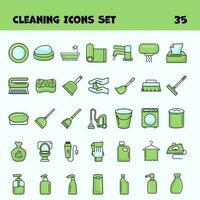 Green And Blue Color Set Of Cleaning Icons Set In Flat Style. vector