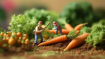 a miniature workers working on carrot photo