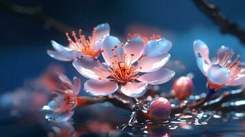 a close up of a branch with Beautiful Peach Blossom on it photo