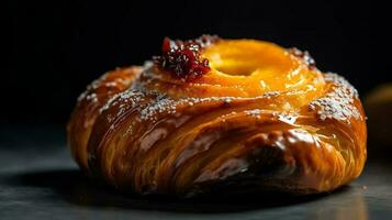 an Danish pastry with blur background photo