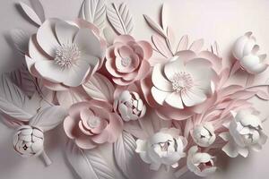 3d illustration mural wallpaper . pink flowers in light background for wall decorative, generate ai photo