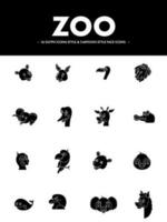 Glyph Style Zoo Icon Set On White Background. vector