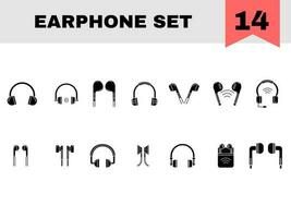 Set of Earphone Or Headphone Icon In Black And White Color. vector