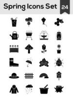 Flat Style Spring Icon Set In black and white Color. vector