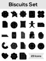 Set of Biscuits And Cookies Icon In Glyph Style. vector