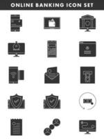 Flat Style Online Banking Icon Set In black and white Color. vector