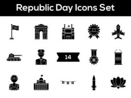 black and white Color Set of Republic Day Icon In Flat Style. vector