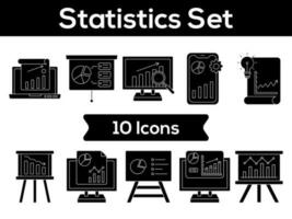 Glyph Style Set of Statistics Icon In Flat Style. vector