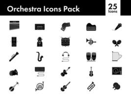 black and white Color Set of Orchestra Icon In Flat Style. vector