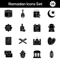 black and white Color Set of Ramadan Icon In Flat Style. vector