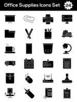 black and white Color Set of Office Supplies Icon In Flat Style. vector