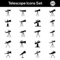 Illustration of Telescope Icon Set in Black And White Color Flat Style. vector