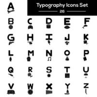 black and white Color Set of Typography Icon In Flat Style. vector