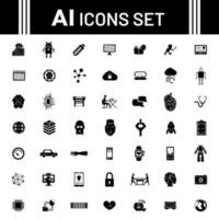 black and white illustration of Artificial intelligence AI icon set. vector