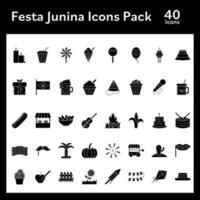 black and white Cololr Set of Festa Junina Icon In Flat Style. vector