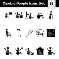 black and white Color Set of Disable People Icon In Flat Style. vector