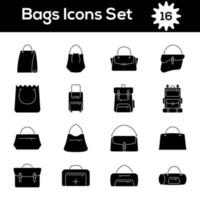 black and white Color Set of Bags Icon In Flat Style. vector