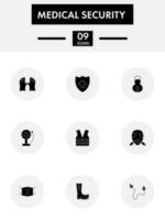 black and white Color Set of Medical Security Icon In Flat Style. vector