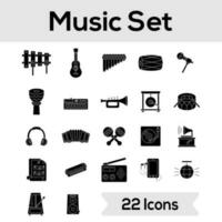 Glyph Style Music Instrument Icon Set On White Background. vector