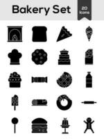 Glyph Style Bakery Icon Set On White Background. vector