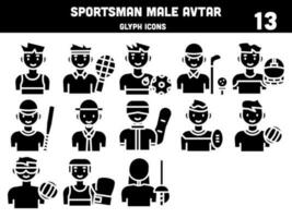 Set Of Sportsman Male Icon In Glyph Style. vector