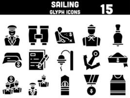 Sailing Icons Set In Glyph Style. vector