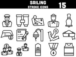 Illustration Of Sailing Icons Set In Stroke Style. vector