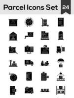 Glyph Style Parcel Icon Set On White Background. vector