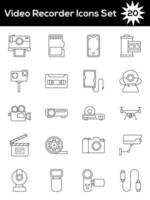 Black Line Art Set of Video Recorder Icon In Flat Style. vector