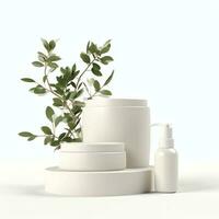 3d rendering image illustration of empty space podium display on white background photo