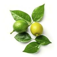 Fresh lemon with green leaves isolated on white background, generate ai photo