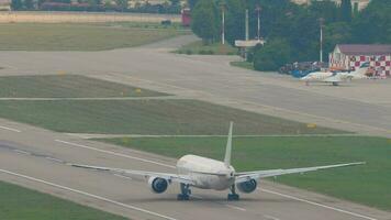 Jet plane take off, departure. Passenger airplane leaving. Tourism and travel concept video