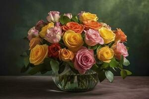 Colorful Spring Flower Arrangement With Roses, French Text Merci Means Thank You , generate ai photo
