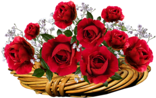 Roses Red Flowers Romantic Valentine Basket png