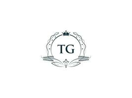 inicial real tg logo icono, minimalista tg gt corona logo icono vector