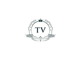 Initial Royal Tv Logo Icon, Minimalist Tv vt Crown Logo Icon Vector