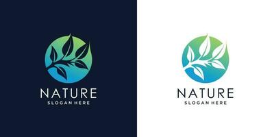 naturaleza logo diseño vector con árbol y hoja estilo