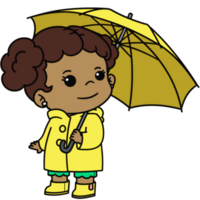Cartoon Kid Raincoat and Umbrella Girl Transparent Background Free png