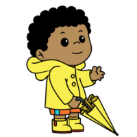 Cartoon Kids Raincoat and Umbrella Boy Transparent Background Free PNG