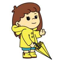 Cartoon Kids Raincoat and Umbrella Girl Transparent Background Free PNG