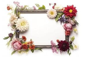 empty frame Vintage Frame With Flower decoration around frame. Generative Ai photo