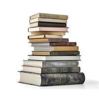 front view of stacked books isolated on white background, generate ai photo