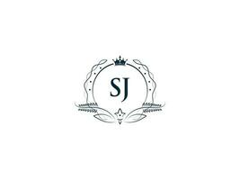 Minimalist Letter Sj Logo Icon, Monogram Sj Royal Crown Logo Template vector