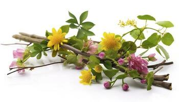 primavera flor decoración, etiqueta con Inglés texto feliz Pascua de Resurrección , generar ai foto